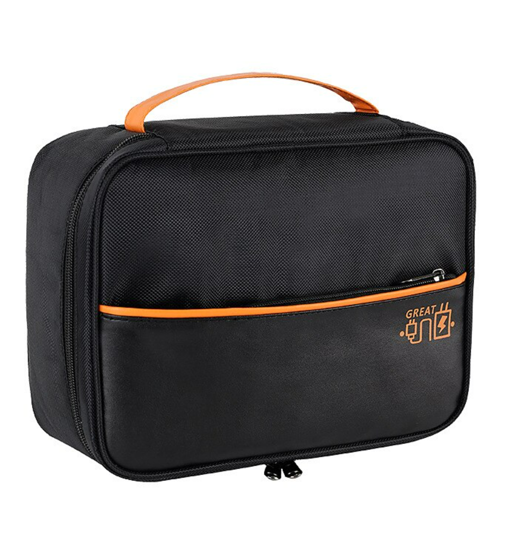 Single-layer digital organizer bag laid flat.