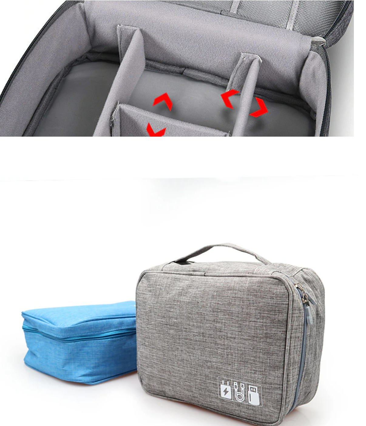 Travel cable bag held in hand, showcasing its portable design.