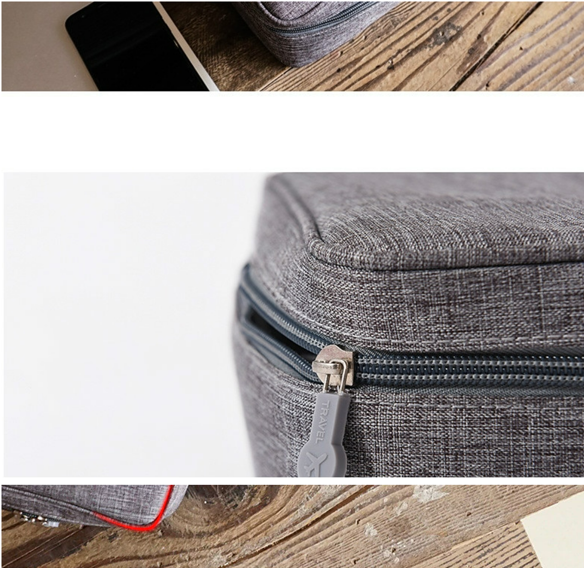 Interior view of the cable organizer bag with various compartments.