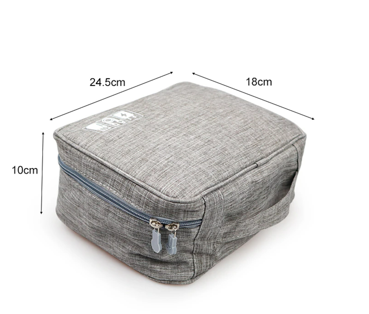 Durable travel pouch for digital accessories on a flat surface.