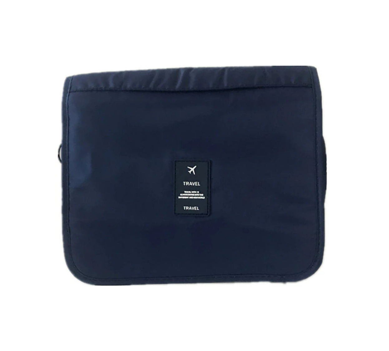 Side view of the durable twill travel wash bag.