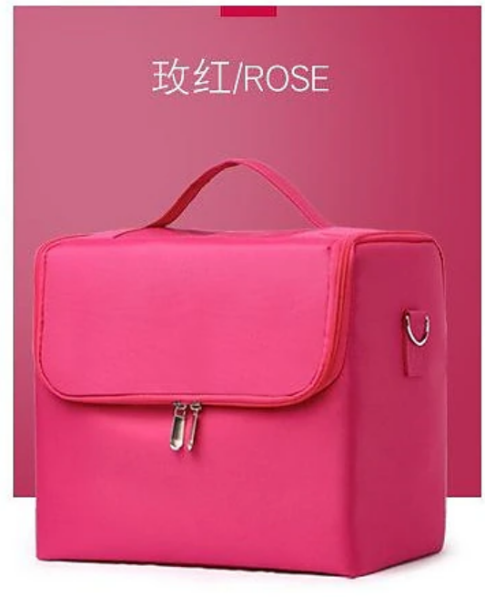 Front view of the portable multi-layer cosmetic case.