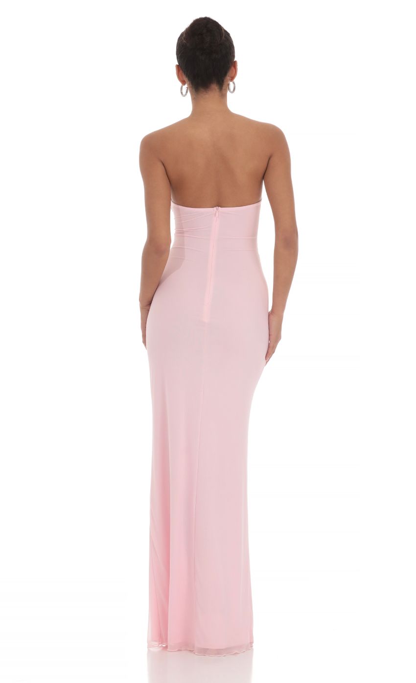 Prom Dress Blush Pink Strapless Maxi Dress With Sweetheart Neckline Cutout Waist Ruffle Slit Formal Evening Party Gown