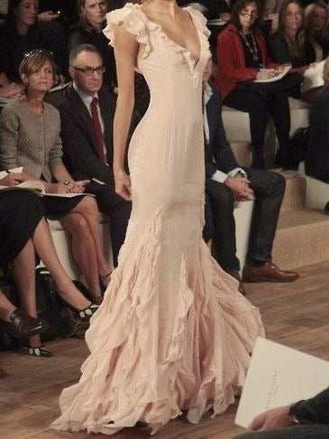 Prom Dress Blush V Neck Mermaid Maxi Dress With Ruffled Sleeves And Chiffon Skirt Formal Evening Party Gown