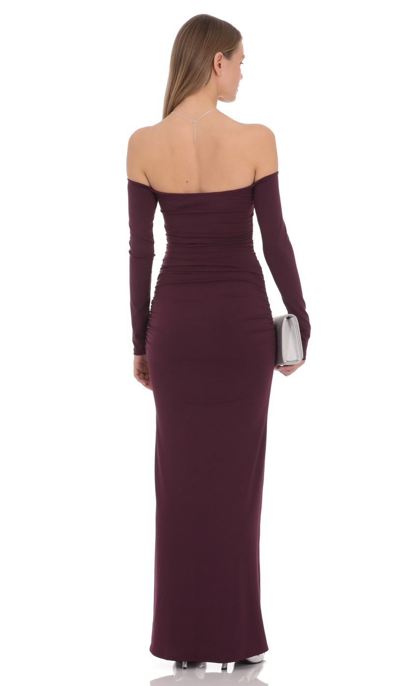 Prom Dress Burgundy Off Shoulder Long Sleeve Maxi Dress With Ruched Bodice Formal Evening Party Gown