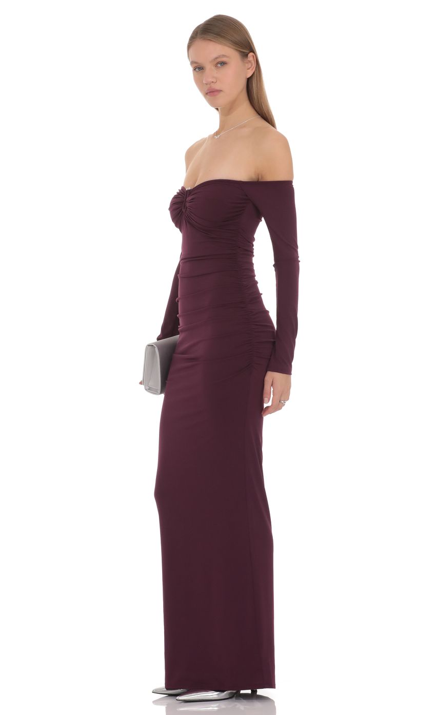 Prom Dress Burgundy Off Shoulder Long Sleeve Maxi Dress With Ruched Bodice Formal Evening Party Gown