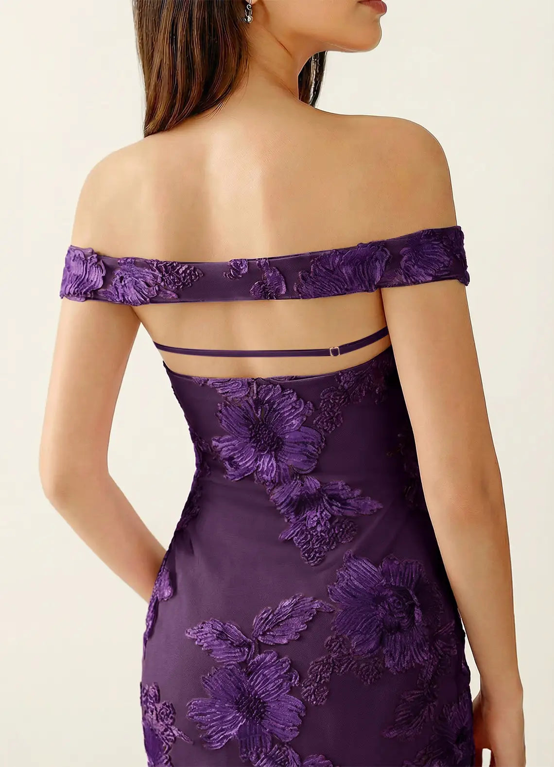 Purple Off Shoulder Prom Dress With Sweetheart Neck Floral Appliques And Mermaid Formal Prom Dress