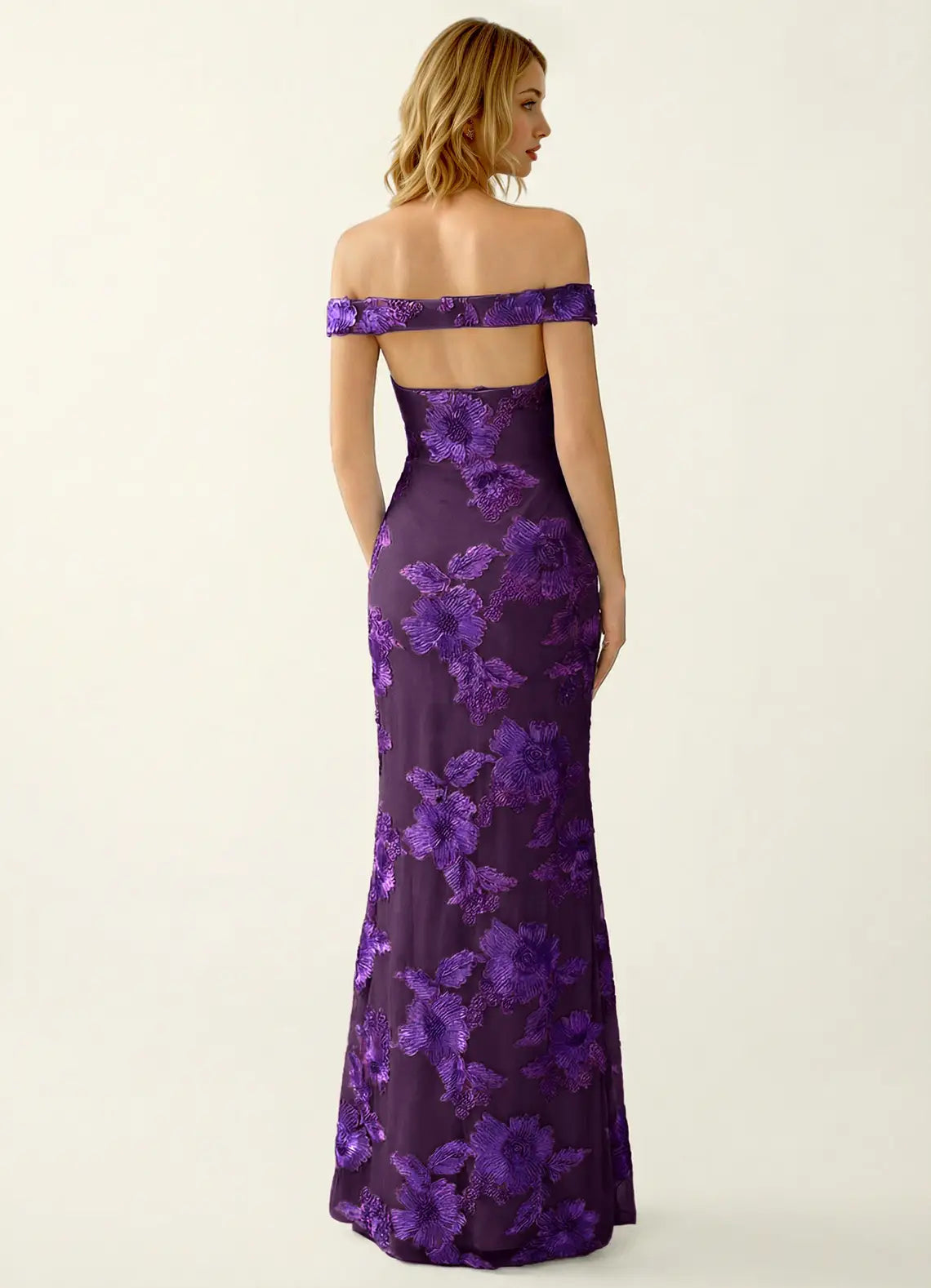 Purple Off Shoulder Prom Dress With Sweetheart Neck Floral Appliques And Mermaid Formal Prom Dress