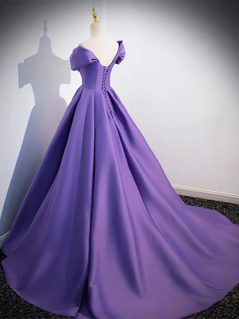 Schlichtes, schulterfreies, langes Satin-Ballkleid
