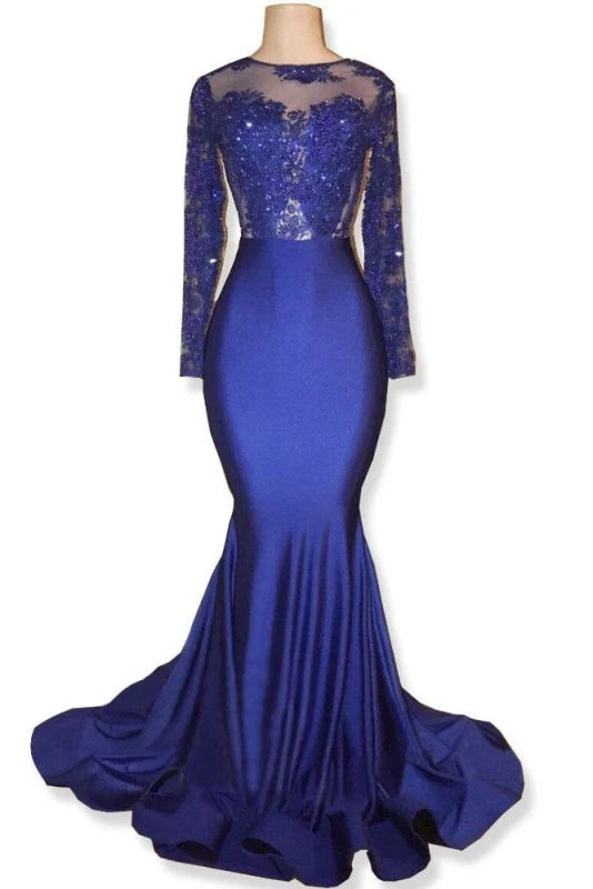 Mermaid Sleeve Lace Backless Prom Dress