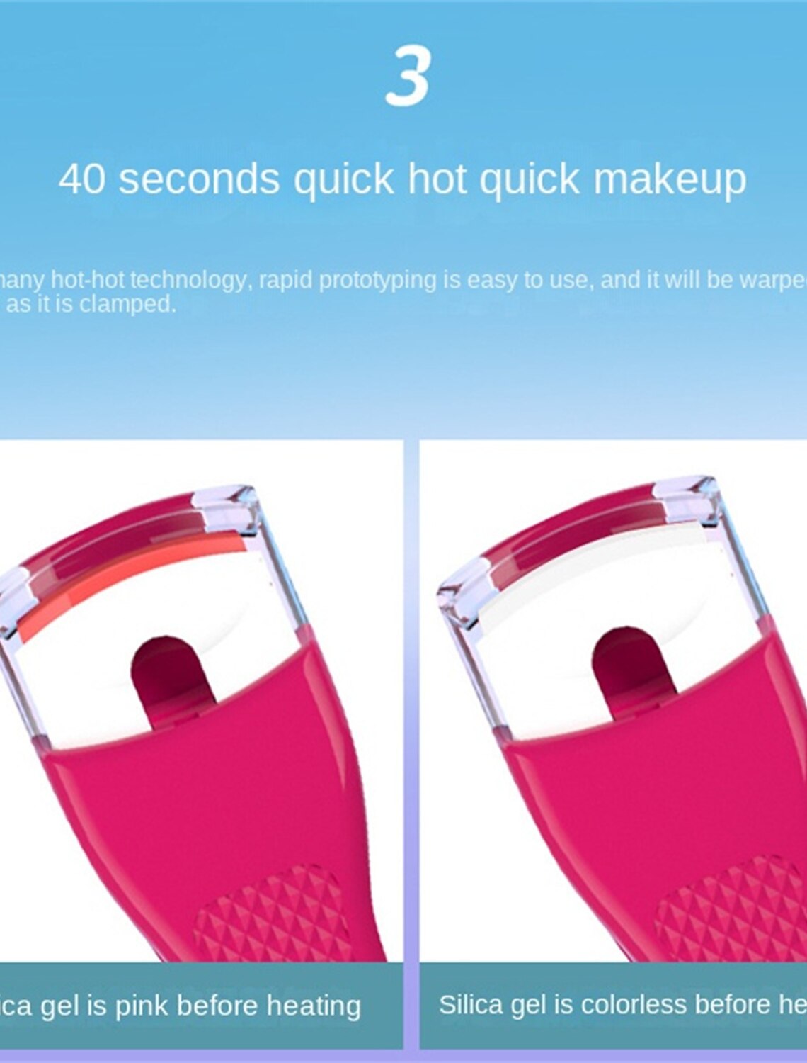 Compact electric heated eyelash curler showcasing its portable size.