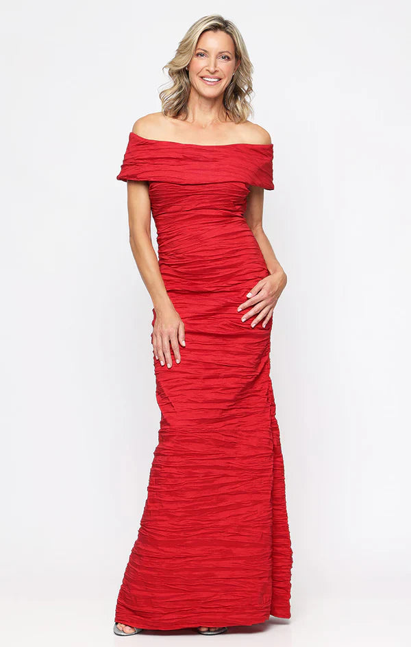Red Ruched Off The Shoulder Cap Sleeve Back Zipper Floor Length Formal Evening Prom Dress