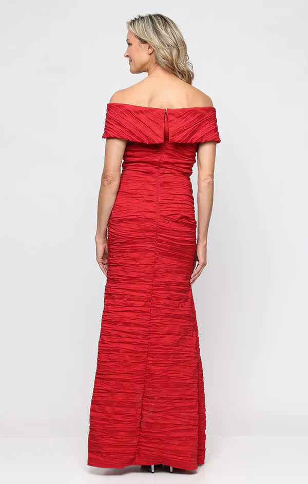 Red Ruched Off The Shoulder Cap Sleeve Back Zipper Floor Length Formal Evening Prom Dress