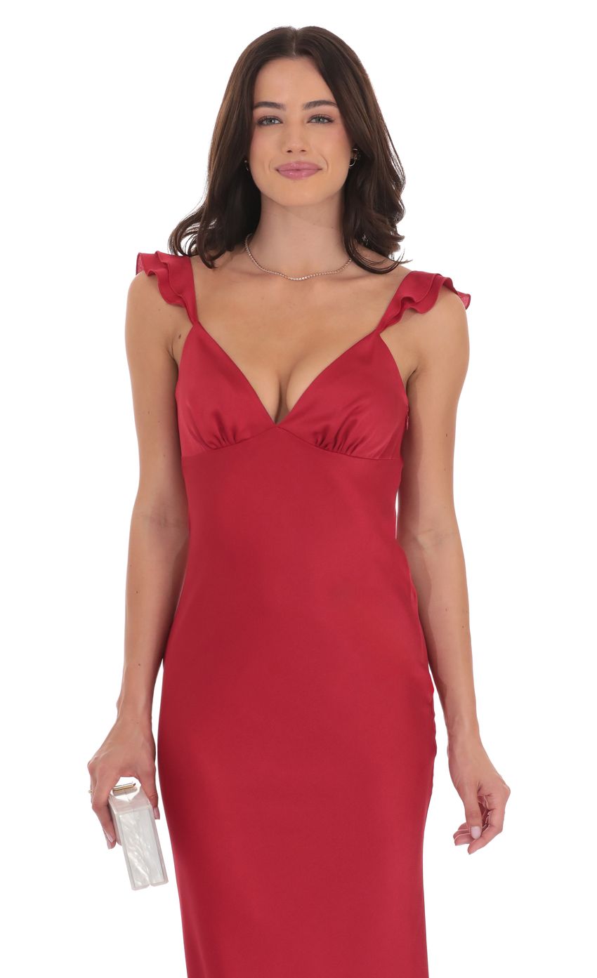 Red Ruffle Strap Mermaid Prom Dress With V-Neck Formal Prom Dress