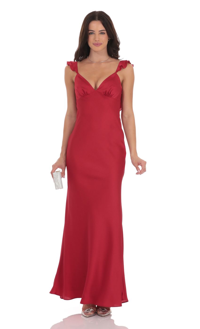 Red Ruffle Strap Mermaid Prom Dress With V-Neck Formal Prom Dress