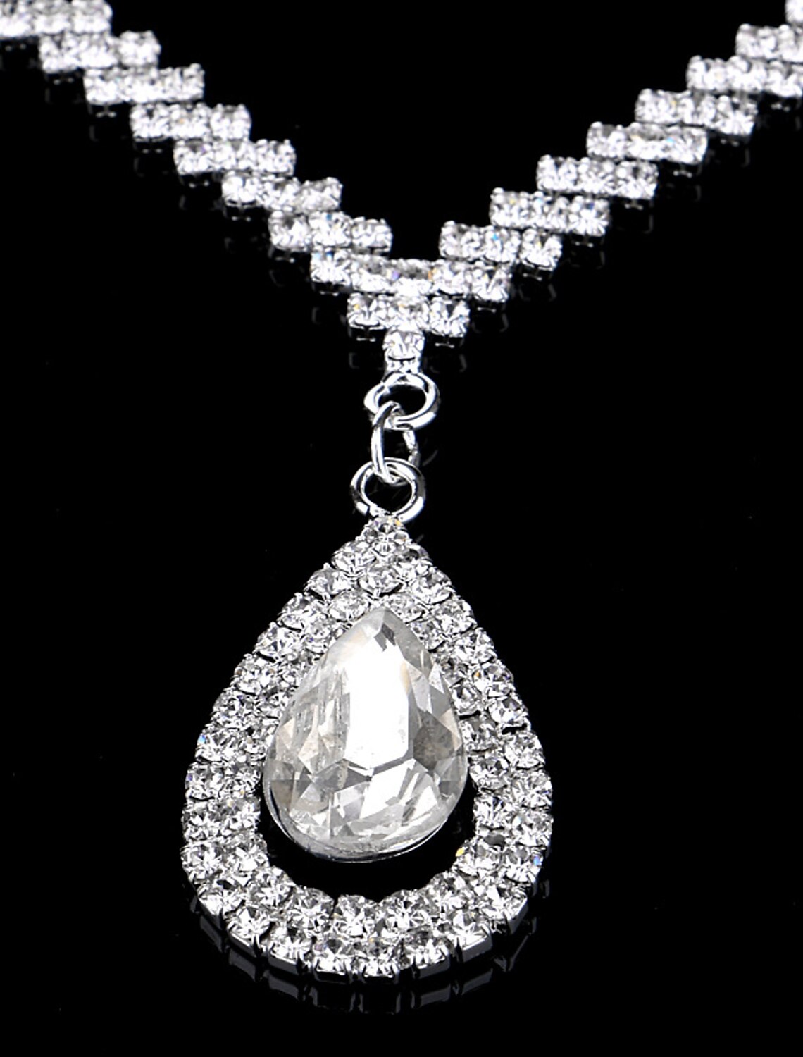 Detailed view of the rhinestone tennis chain necklace.