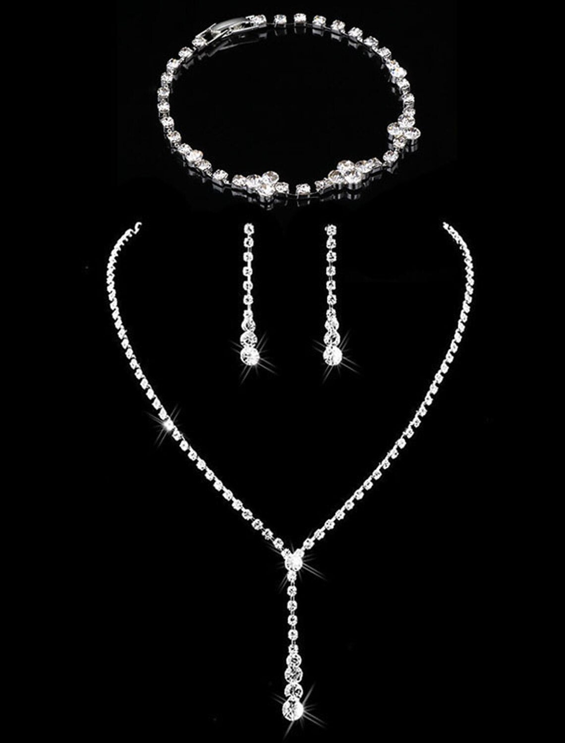 Complete rhinestone jewelry set for special occasions.
