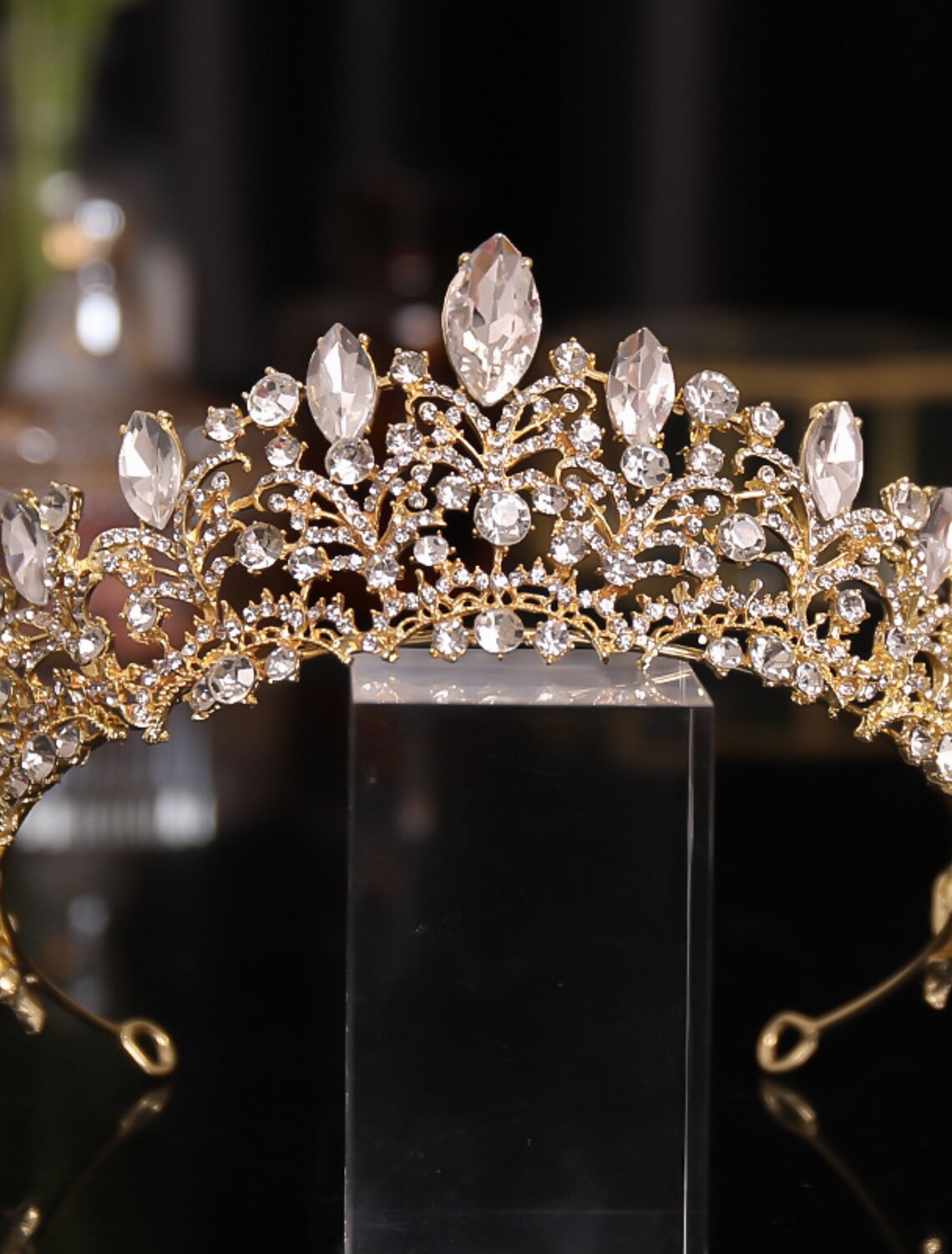 Rhinestone crystal wedding tiara headband, front view.