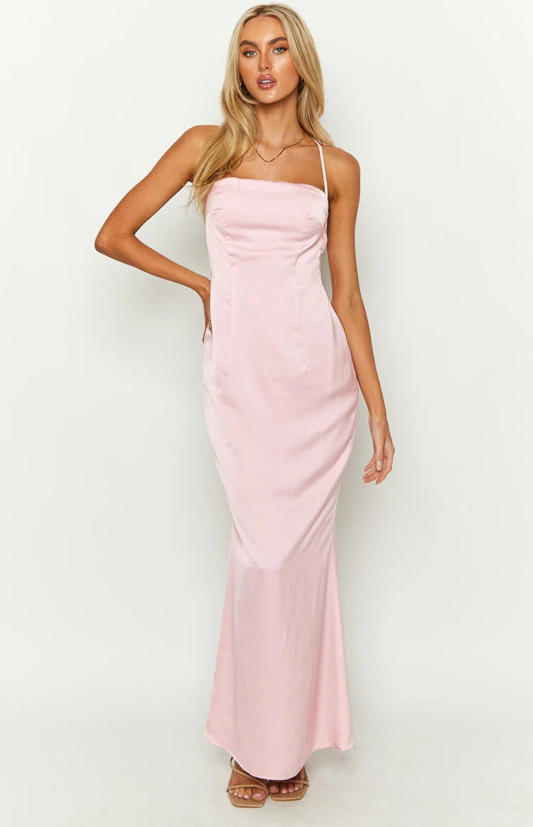 Romantic Mermaid Square Neck Sleeveless Bow Back Floor Length Prom Dress