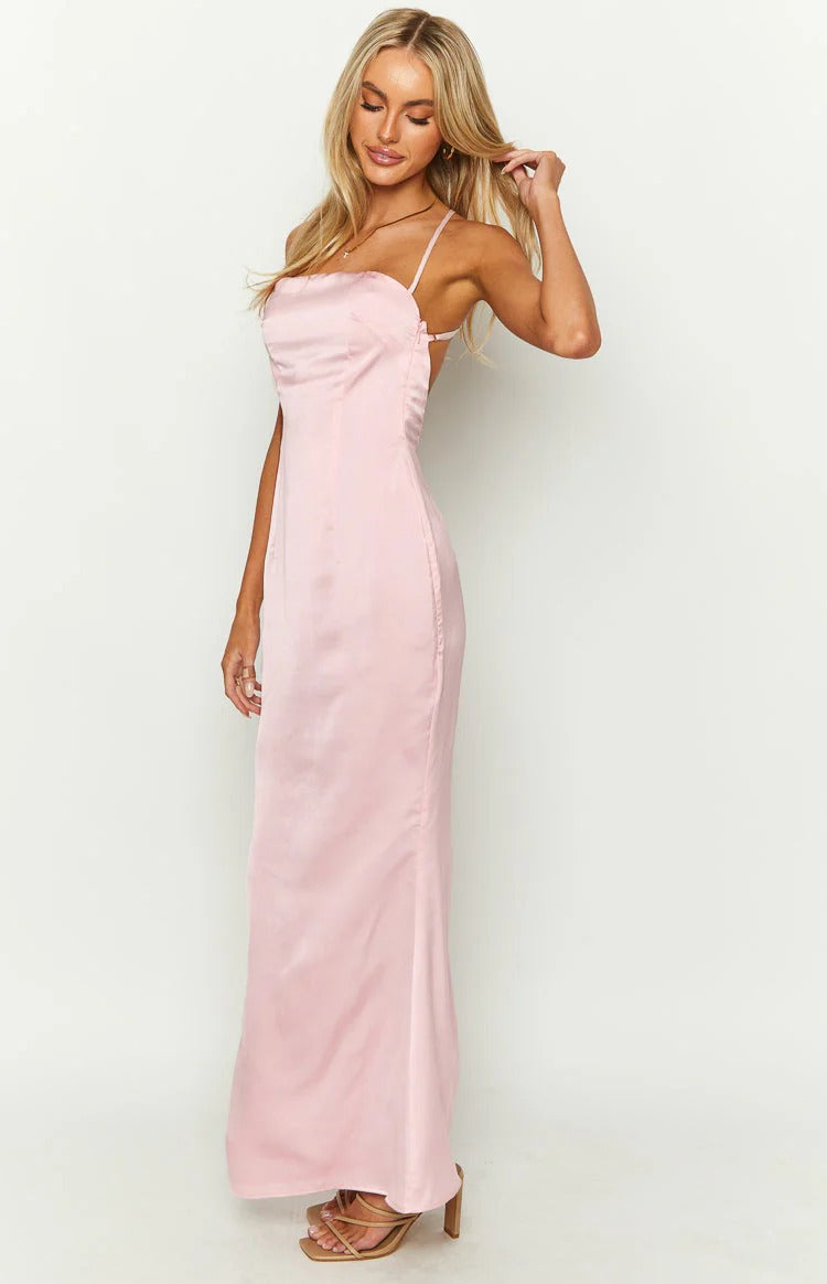 Romantic Mermaid Square Neck Sleeveless Bow Back Floor Length Prom Dress