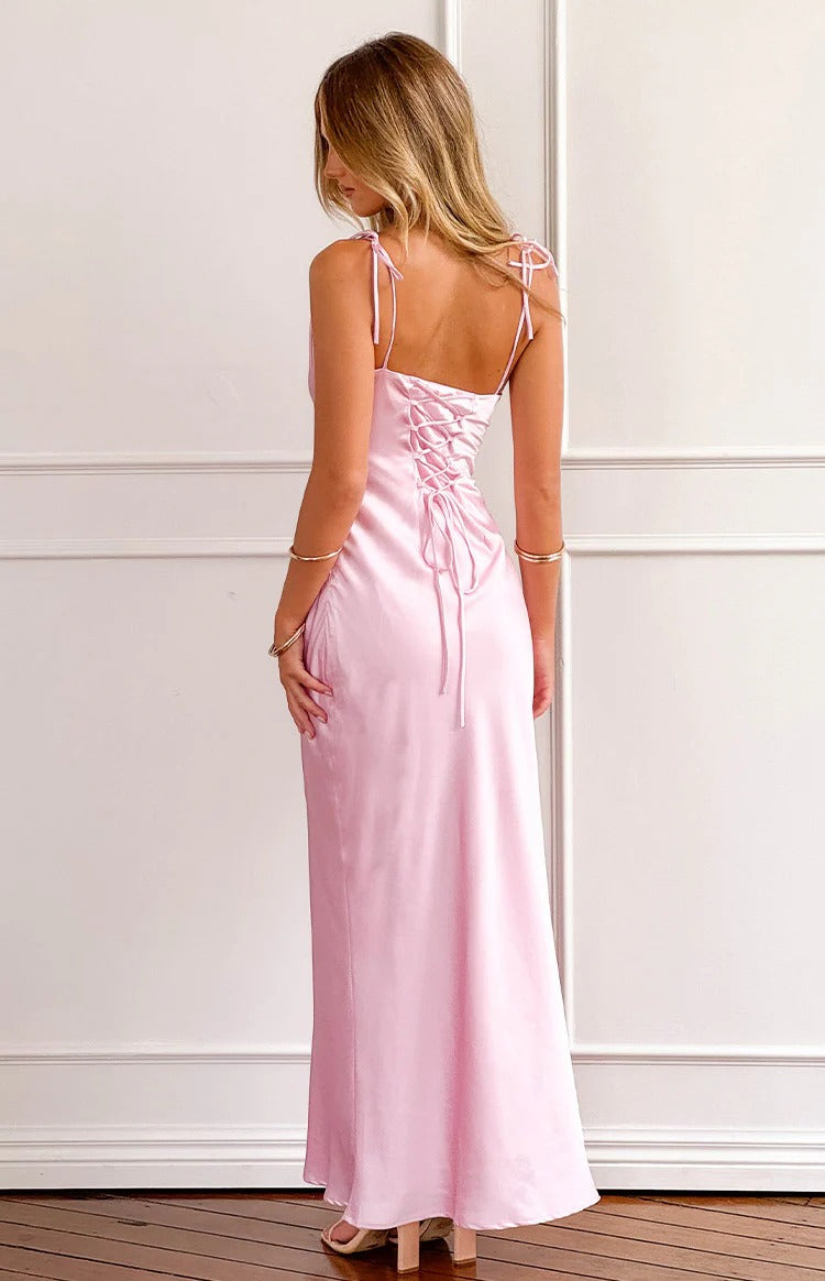 Romantic Sheath Cowl Neck Sleeveless Lace Up Back Floor Length Prom Dress