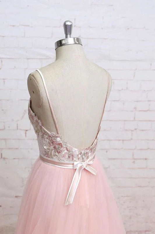 Front view of the romantic lace tulle gown, showcasing the sweetheart neckline.