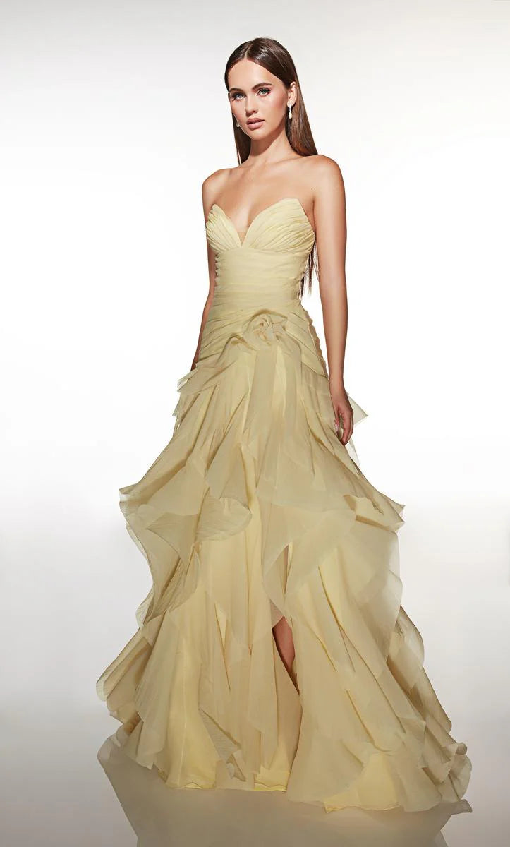Romantic Mermaid Strapless Sweetheart Neck Tiered Ruffled Tulle Long Prom Dress in Light Blue for Formal Events