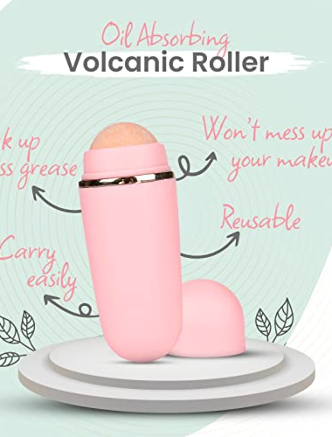 Rose quartz facial roller with a large and small stone.