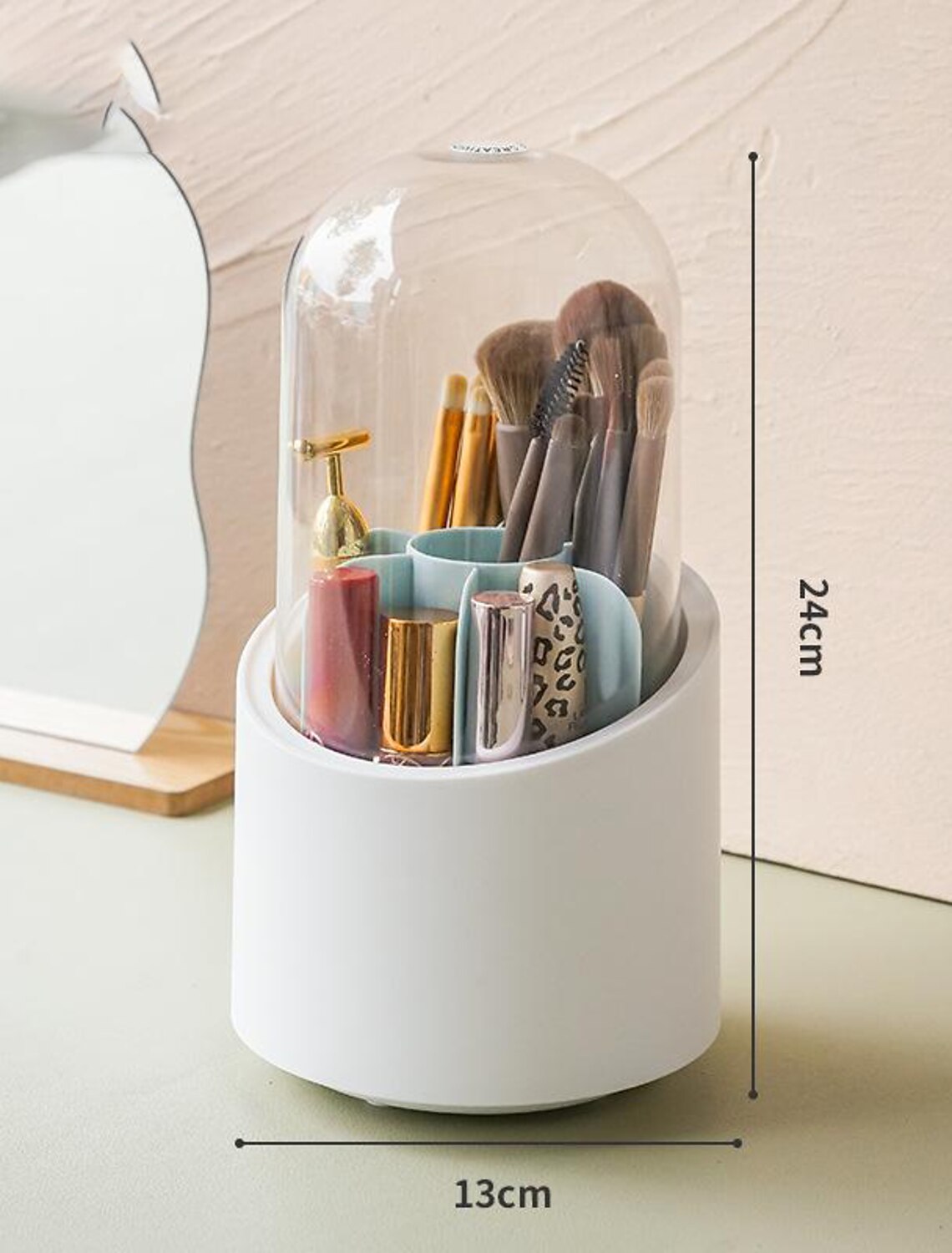Dust-proof beauty brush holder showing internal compartments.