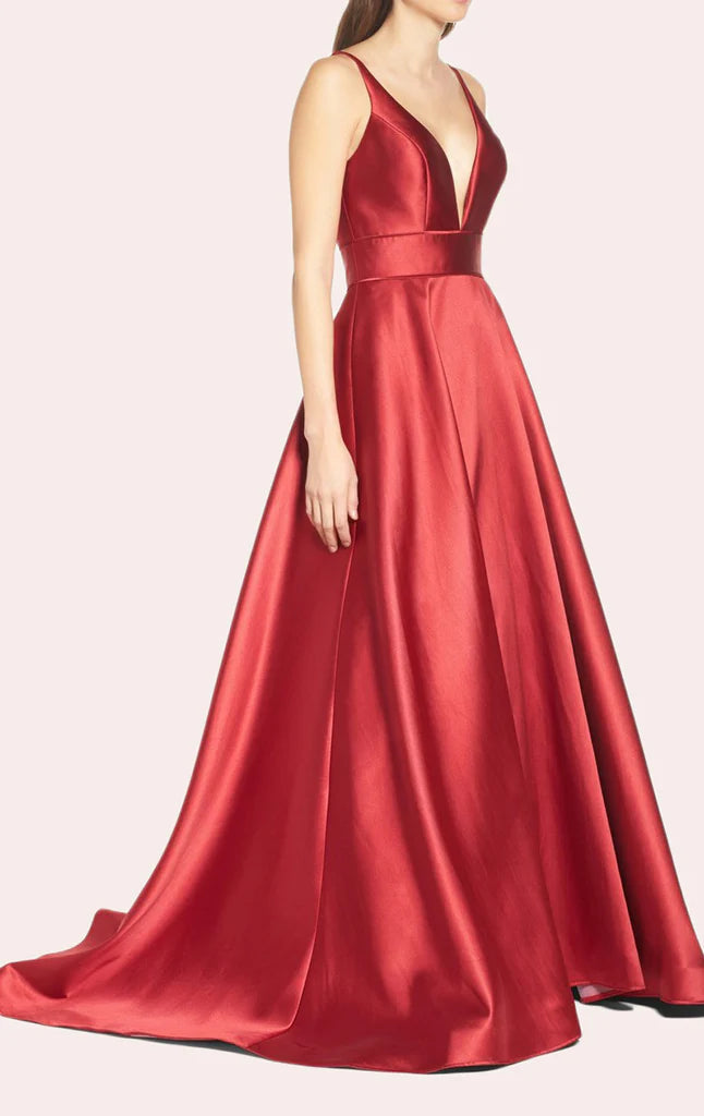 Träger V-Ausschnitt Ballkleid Satin Ballkleid