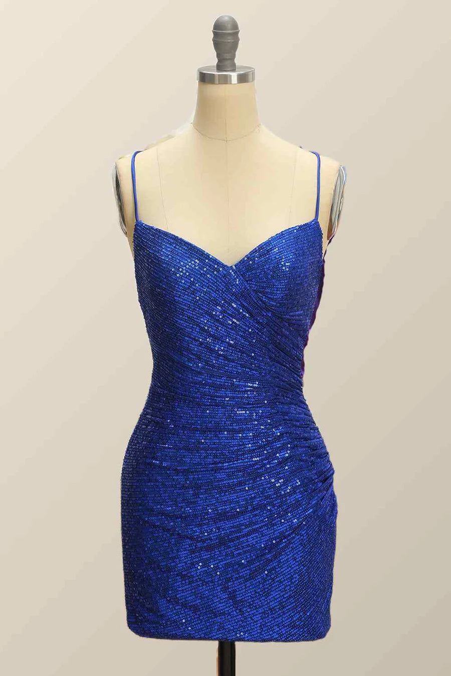 Shimmering sheath V-neck pleated sequin short homecoming dress.