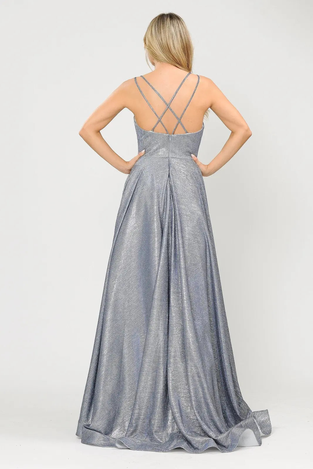 Shimmering A-Line V-Neck Sleeveless Elegant Sparkly Silver Floor-Length Prom Dress for Women