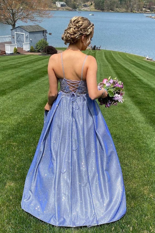 A-line Sweetheart Neck Lace Top Long Prom Dresses
