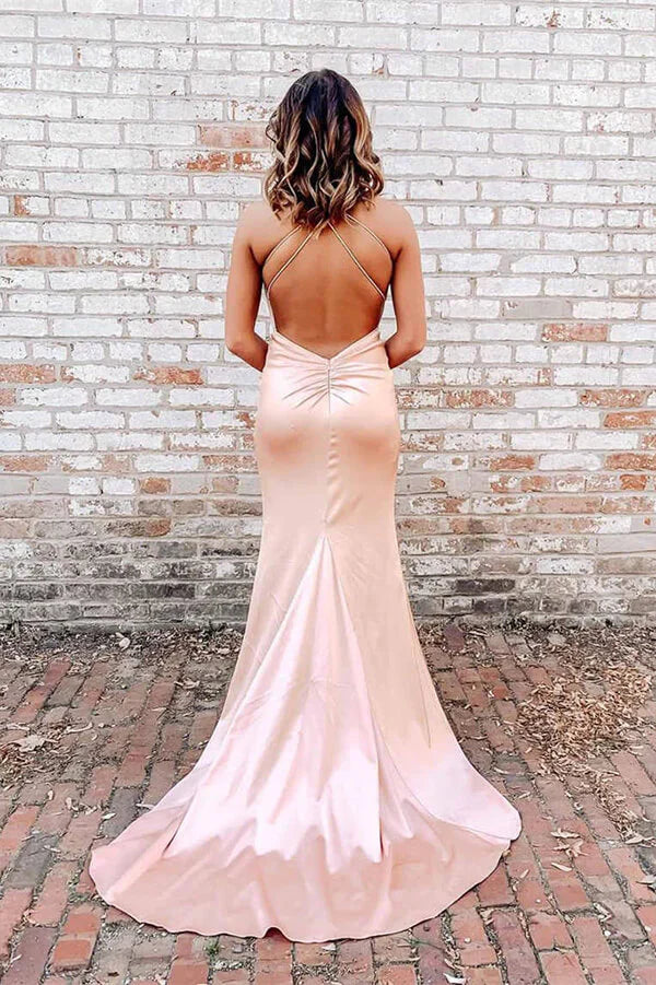 Mermaid Simple Spaghetti Straps V-neck Long Prom Dresses