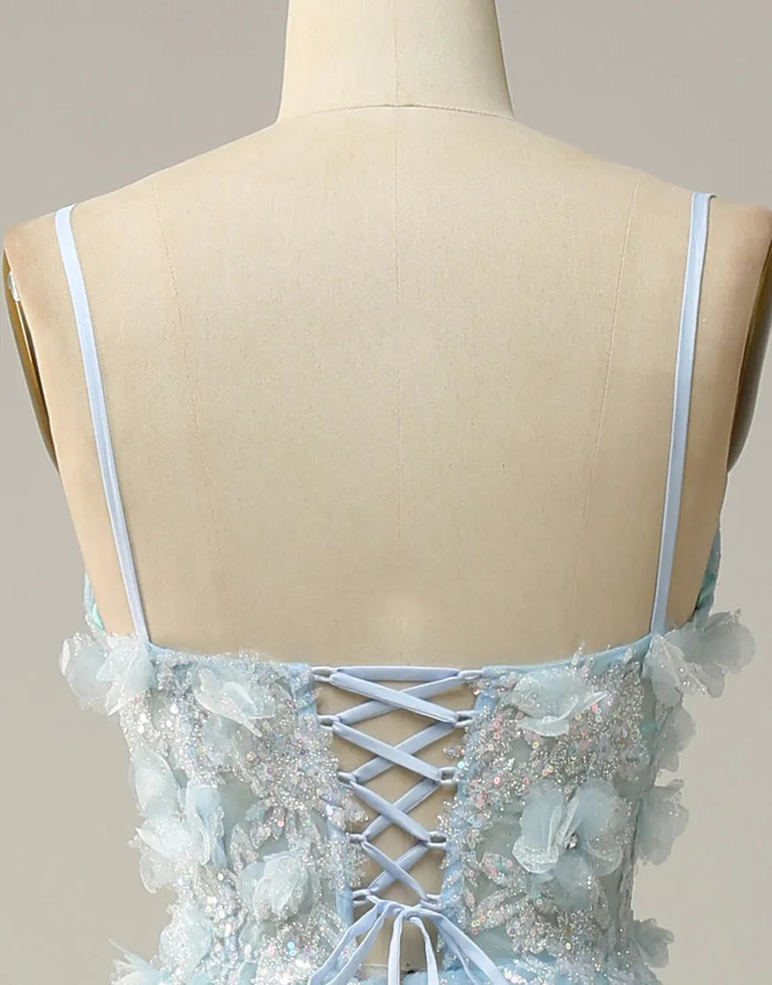 A-Line Spaghetti Straps Tulle Prom Dress With 3D Appliques