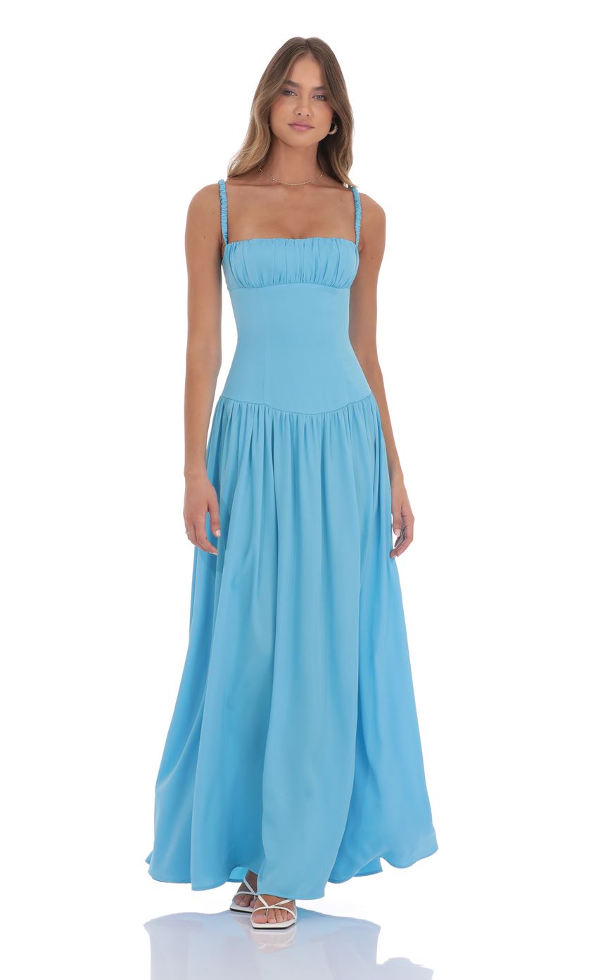 Sky Blue Spaghetti Strap Prom Dress With Flowy Chiffon Skirt Formal Prom Dress