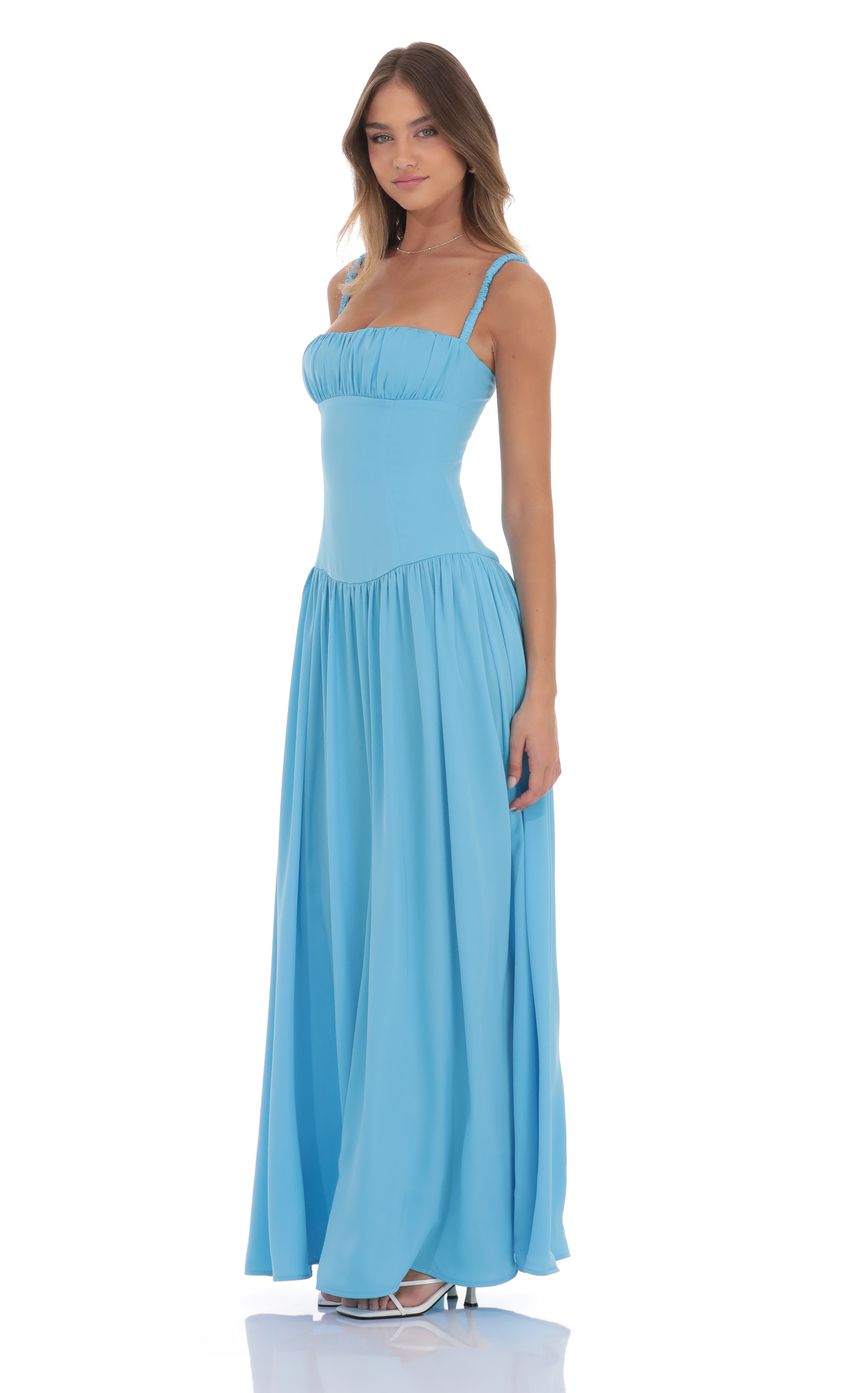 Sky Blue Spaghetti Strap Prom Dress With Flowy Chiffon Skirt Formal Prom Dress