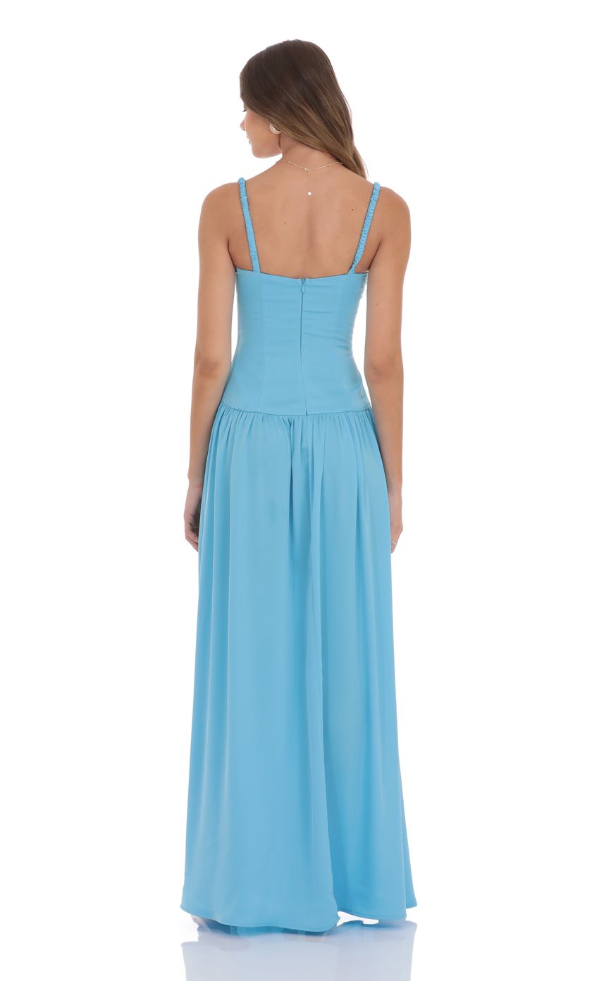 Sky Blue Spaghetti Strap Prom Dress With Flowy Chiffon Skirt Formal Prom Dress