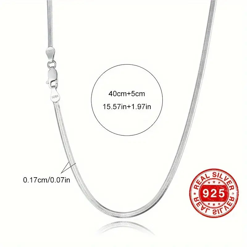 925 sterling silver snake chain necklace displayed on a white background.