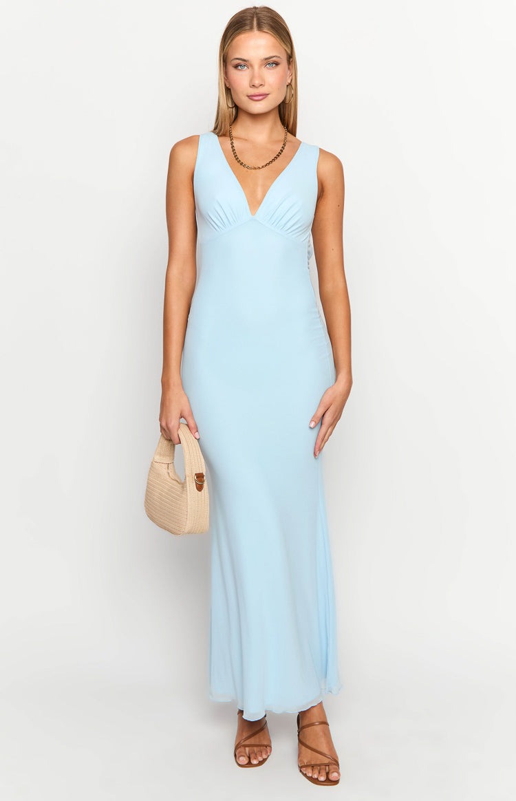 Sleek Mermaid Deep V Neck Sleeveless Open Back Floor Length Prom Dress