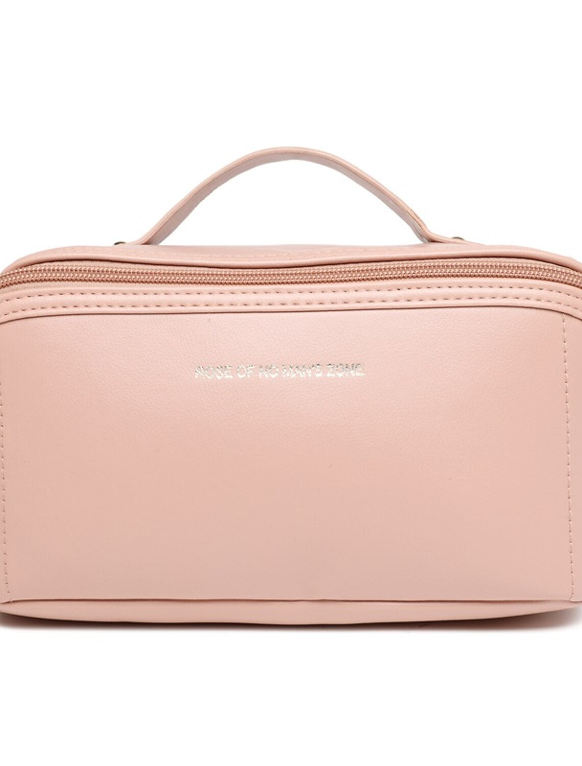 Waterproof PU travel makeup bag, side view.