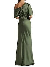 Sophisticated Sheath One-Shoulder Draped Glamorous Olive Green Floor-Length Prom Gown