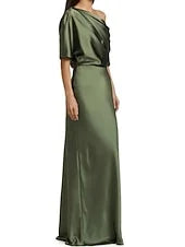 Sophisticated Sheath One-Shoulder Draped Glamorous Olive Green Floor-Length Prom Gown