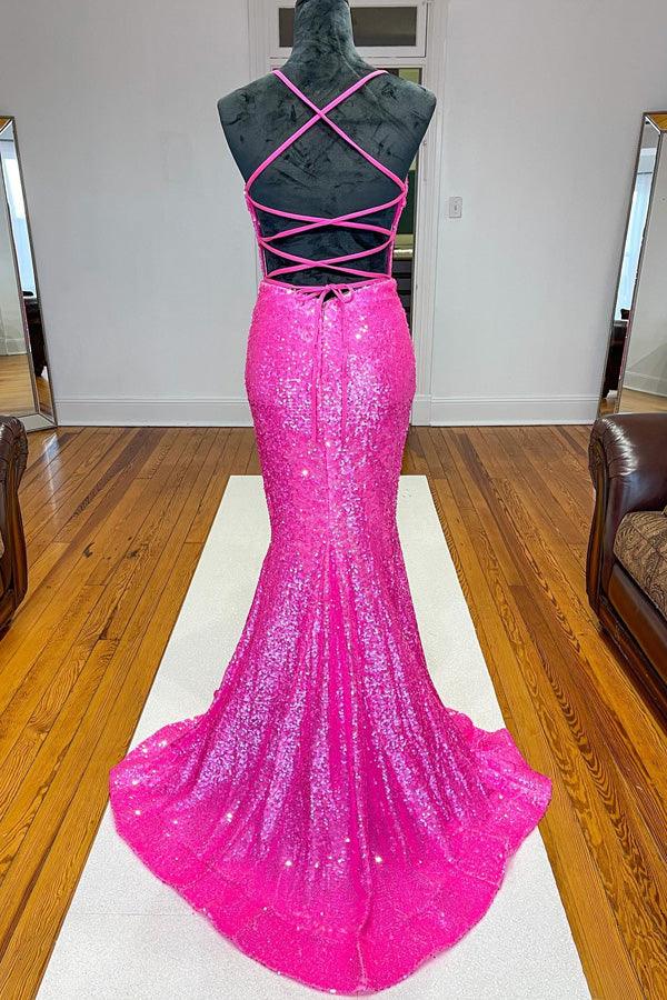 Mermaid Sparkle Orange Sequin Long Prom Formal Dress