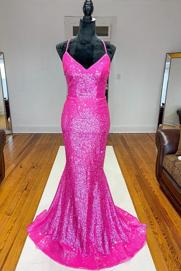 Mermaid Sparkle Orange Sequin Long Prom Formal Dress