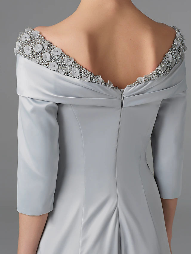 Full length view of the sparkling high-low A-Line dress.