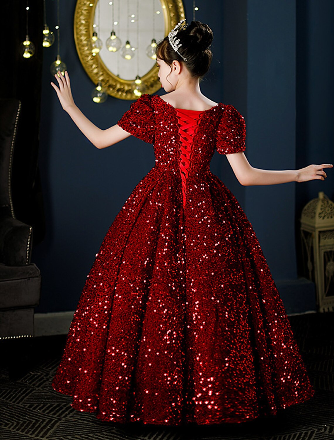 Girls' princess prom dress with shimmering details.