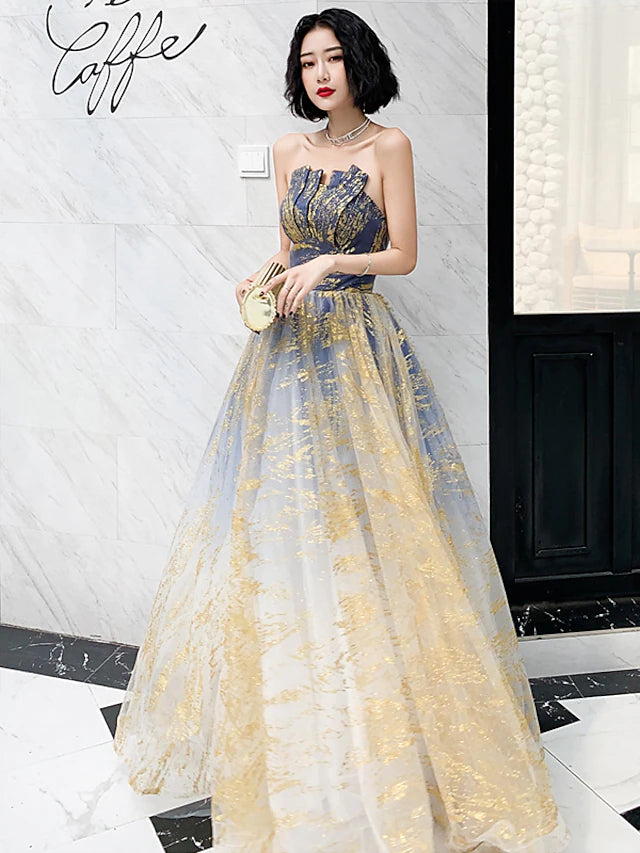 Back view of the strapless sequin prom dress, showing the elegant silhouette.