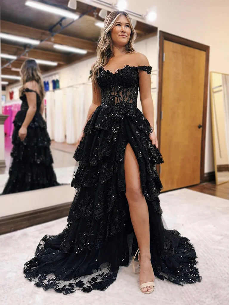 Sparkling A-line prom dress with sweetheart neckline and sequin lace details.