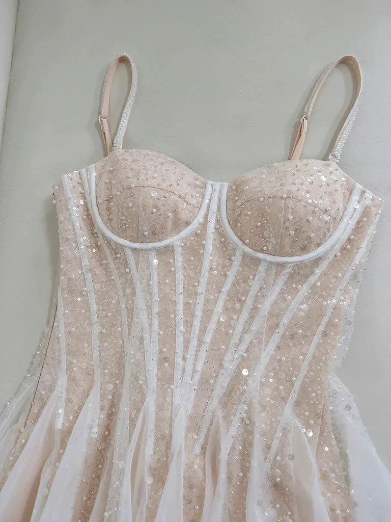 Back view of the sweetheart neck sequin dress, showing the A-line silhouette.